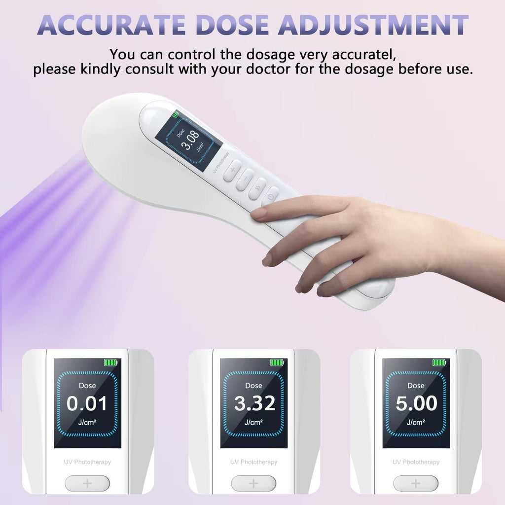 Luz de fototerapia UVB de 308nm — sem fios, 3 proteções de lâmpada intercambiáveis - Desfino