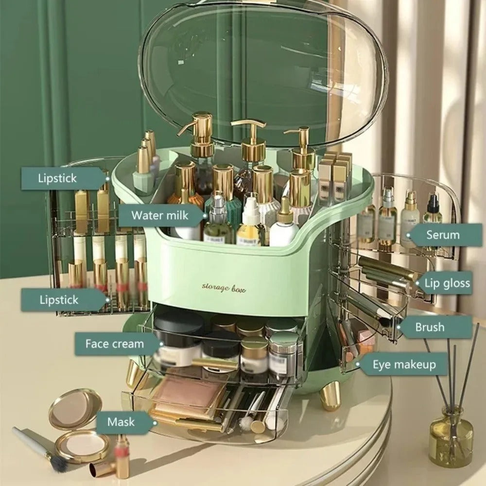 CrystalView Organisateur de maquillage - Grande boîte de rangement antipoussière - Desfino
