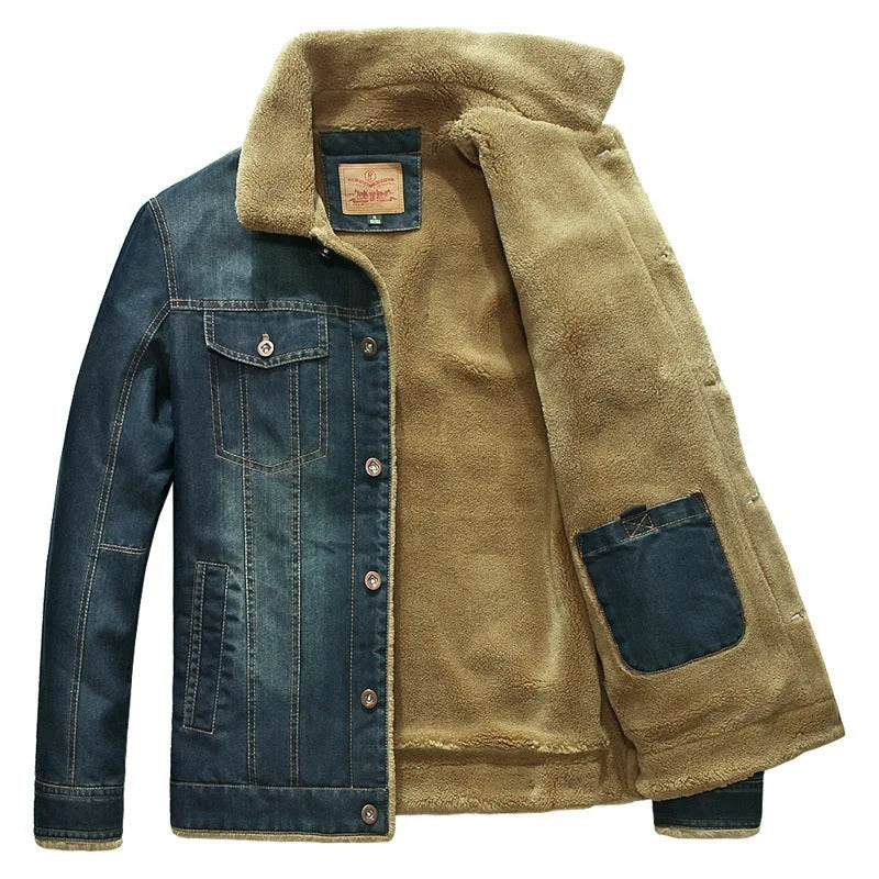 Giacca antivento in denim con fodera in pile Valeon — Capospalla confortevole - Desfino