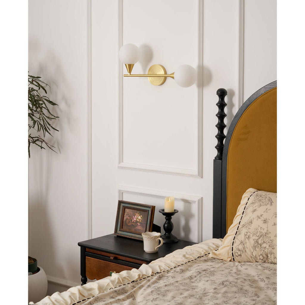 Holten Brass Armed Sconce — Two White Glass Globes