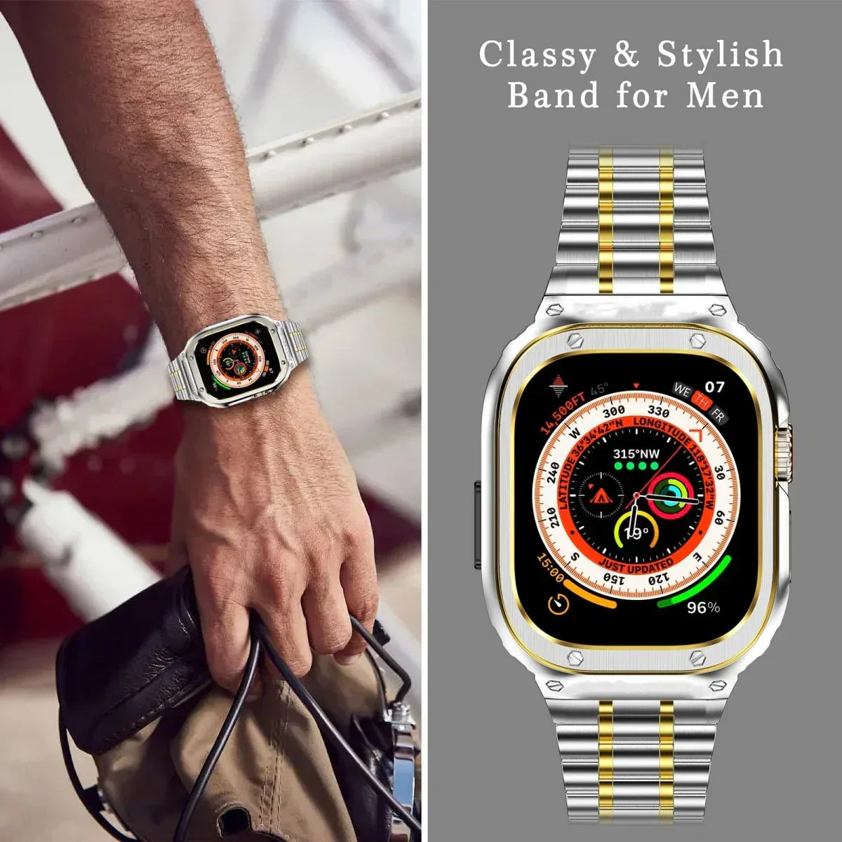 Bracelete Alera em aço inoxidável com caixa protetora para Apple Watch - Desfino