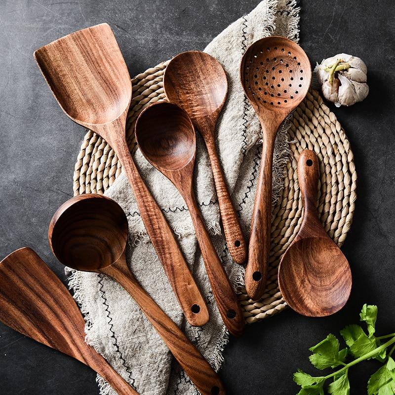 Hearthwood Teak Kitchen Utensils Set — Mineral Oil Finish