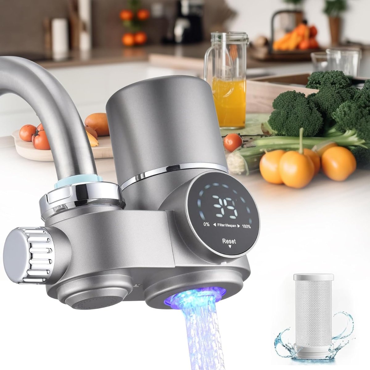 LED-filter för vattenkran — flerstegsrening med UV-blått ljus - Desfino