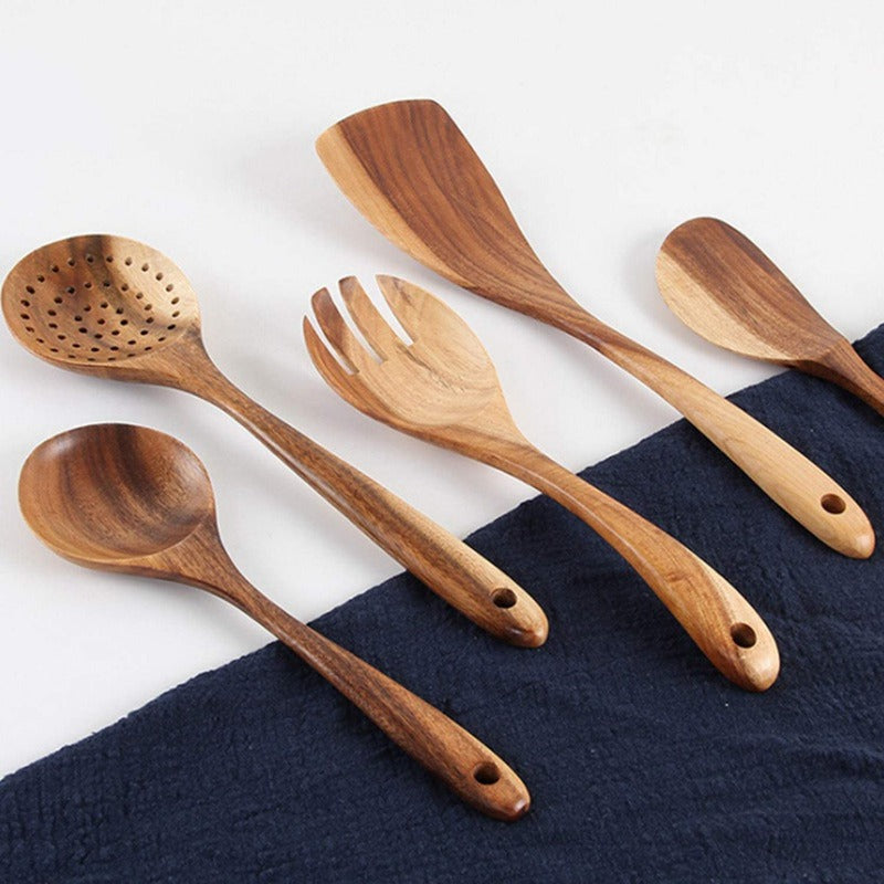 Hearthwood Teak Kitchen Utensils Set — Mineral Oil Finish