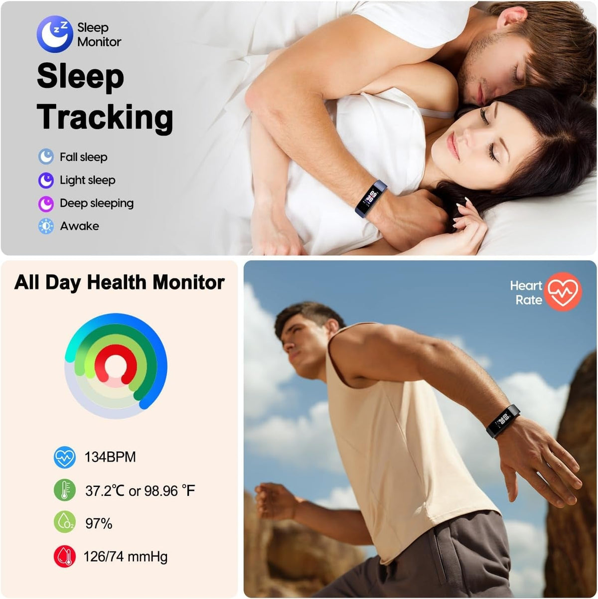 Ceas inteligent impermeabil Luma — Tensiune arterială, ritm cardiac și somn, Bluetooth 5.0 - Desfino