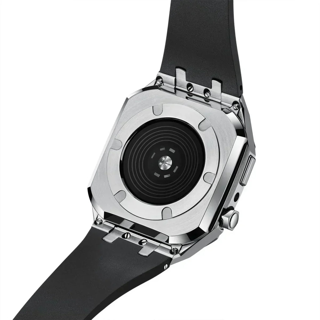 Kirello09 Apple Watch-dekselsett for ombygging — silikonrem, etui i 316L-stål - Desfino