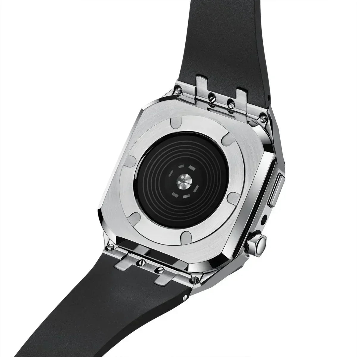 Kirello09 Apple Watch-dekselsett for ombygging — silikonrem, etui i 316L-stål - Desfino