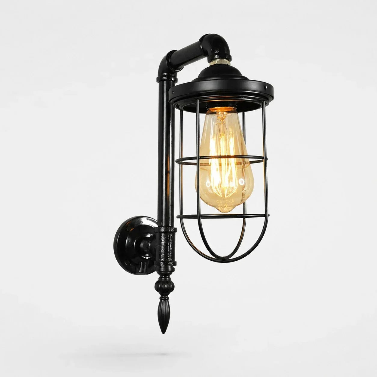 Wall Sconce — Vintage Cage Shade, Industrial Pipe Style