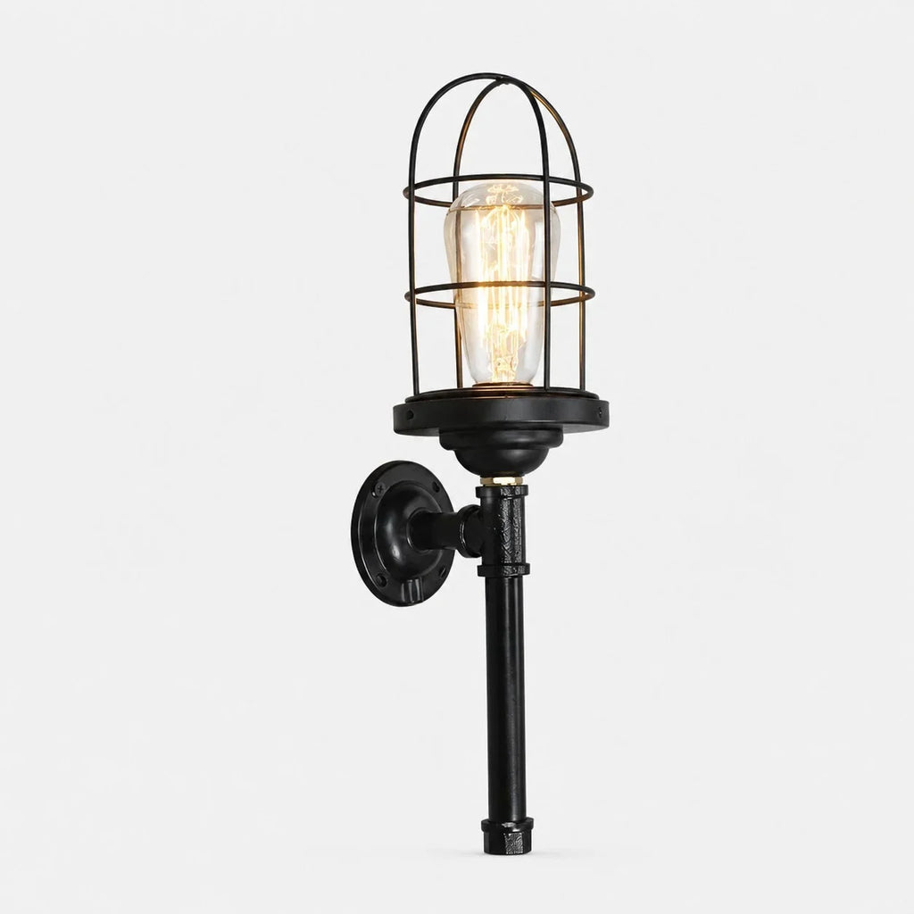 Industrielle Käfig-Wandleuchte, Vintage-Wandlampe aus Metall, sichtbares Leuchtmittel, wahlweise mit einem oder zwei Köpfen