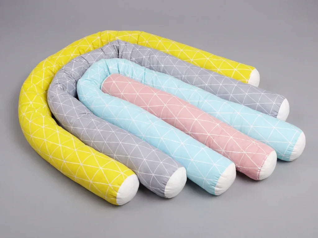 Geometric Cotton Baby Crib Bolster — Washable, Hidden Zipper Closure