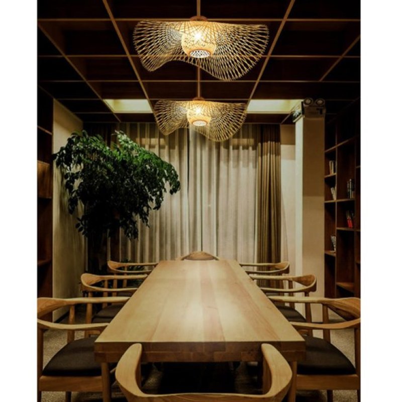 Lámpara colgante de ratán de estilo japonés bohemio Nokari — Luz cálida - Desfino