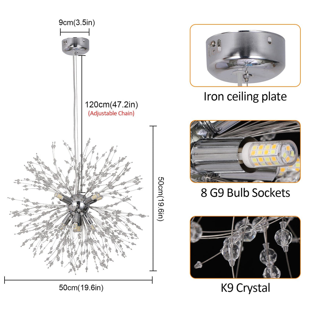 Asterra Crystal Dandelion Pendant Ceiling Light — Adjustable LED Strip - Desfino