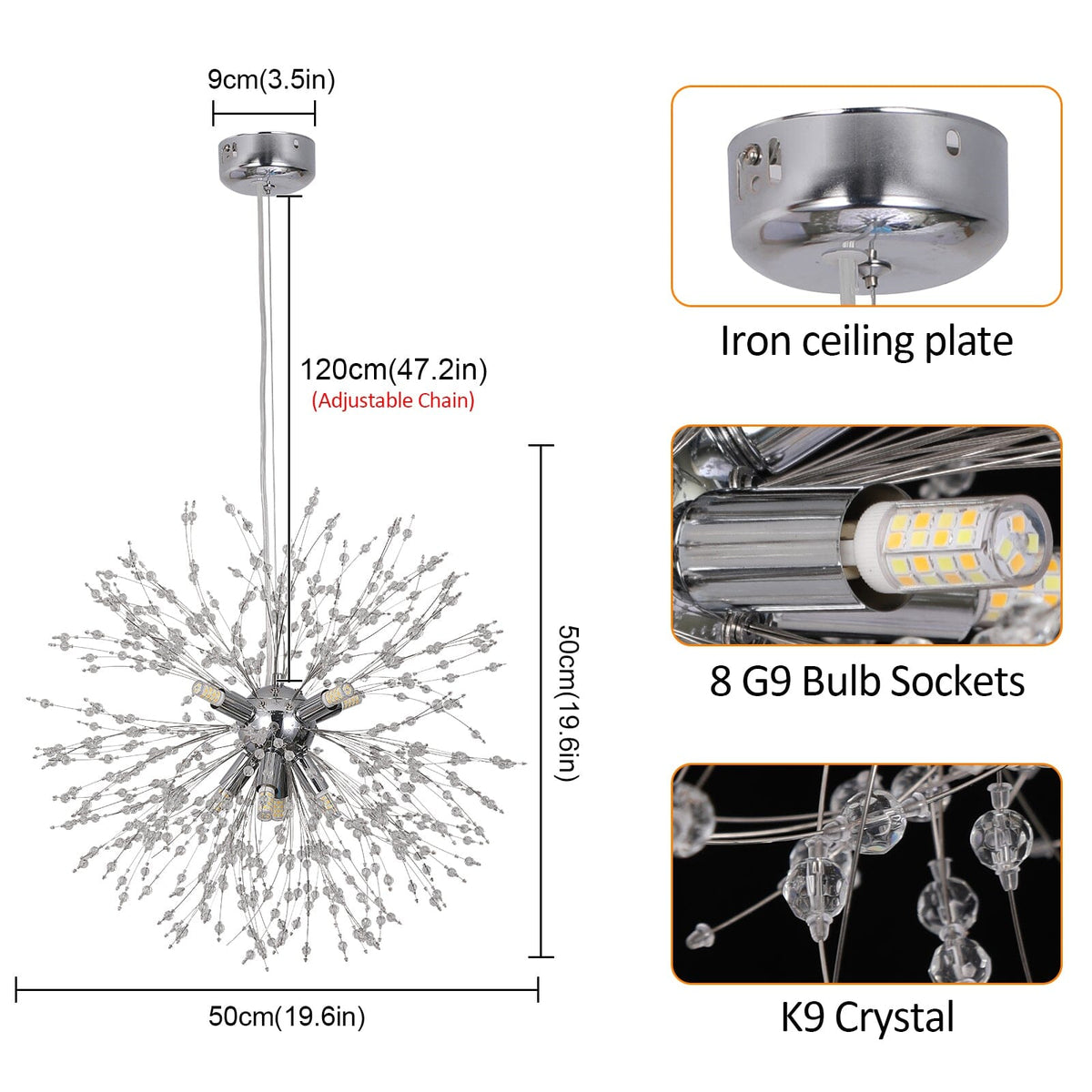 Asterra Crystal Dandelion Pendant Ceiling Light — Adjustable LED Strip - Desfino