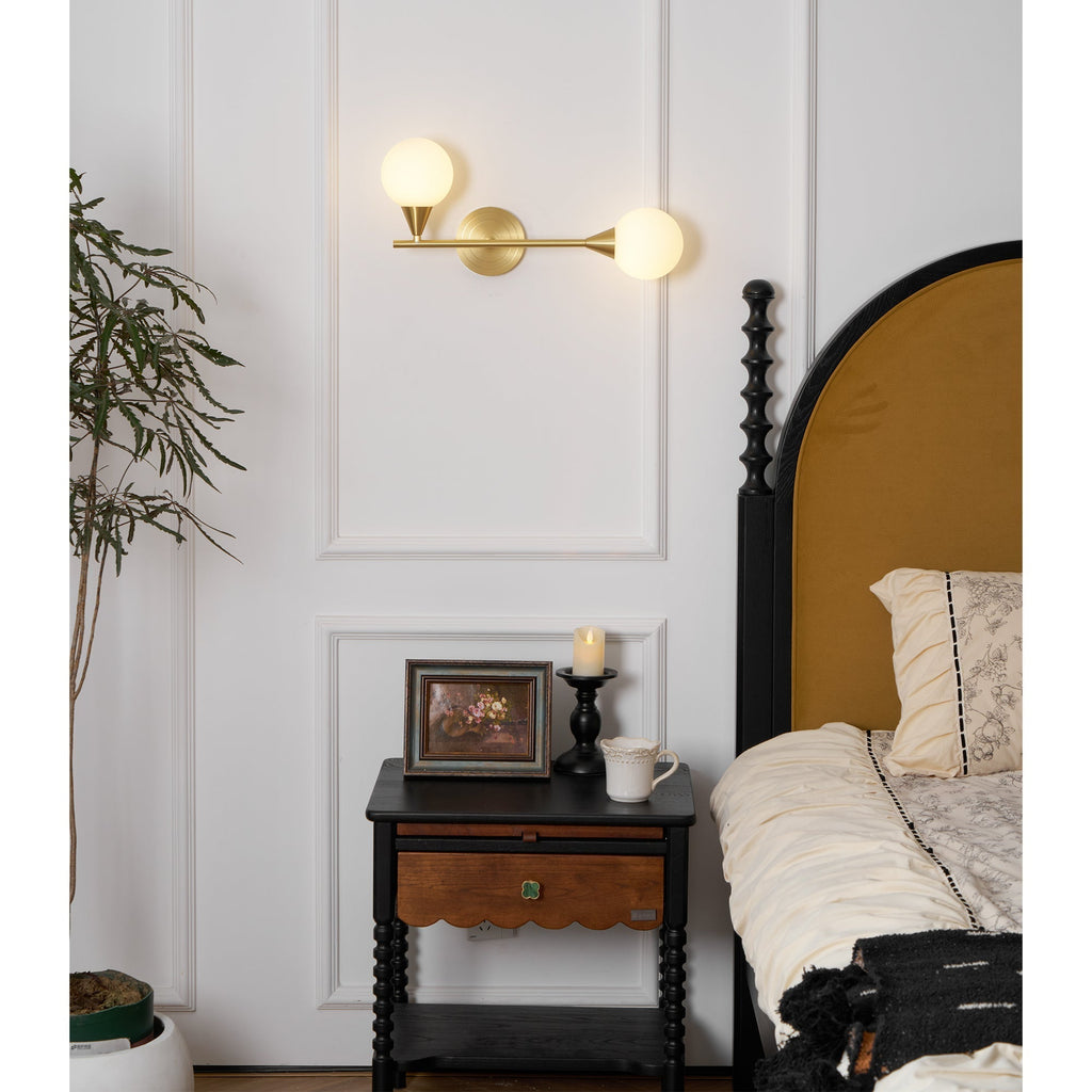 Holten Brass Armed Sconce — Two White Glass Globes