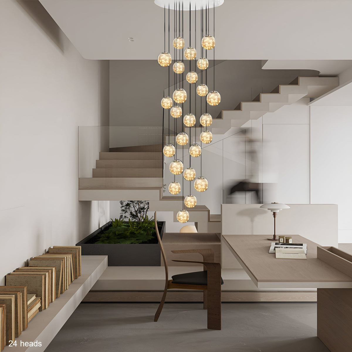 Lustr AstraLumen se skleněnými koulemi a schodišťovým designem s elegantní siluetou