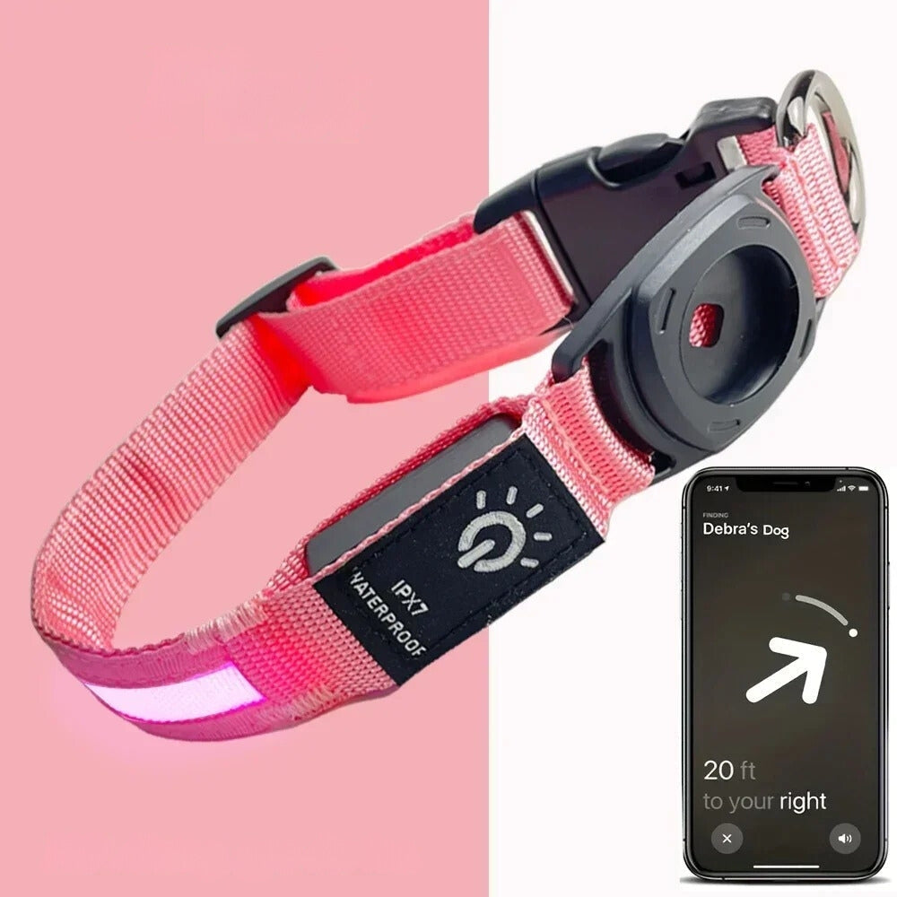 LumaPaw vattentätt LED-halsband för hundar — plats för Apple AirTag - Desfino