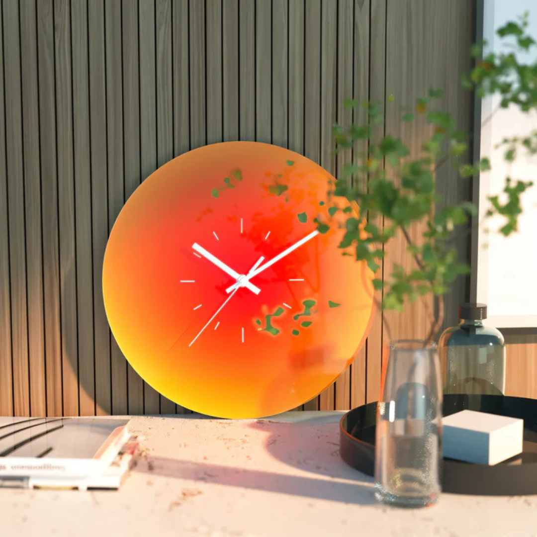 Ceas de perete din sticlă Lumeo Astra Sunset, 30 cm — Mecanism quartz silențios - Desfino