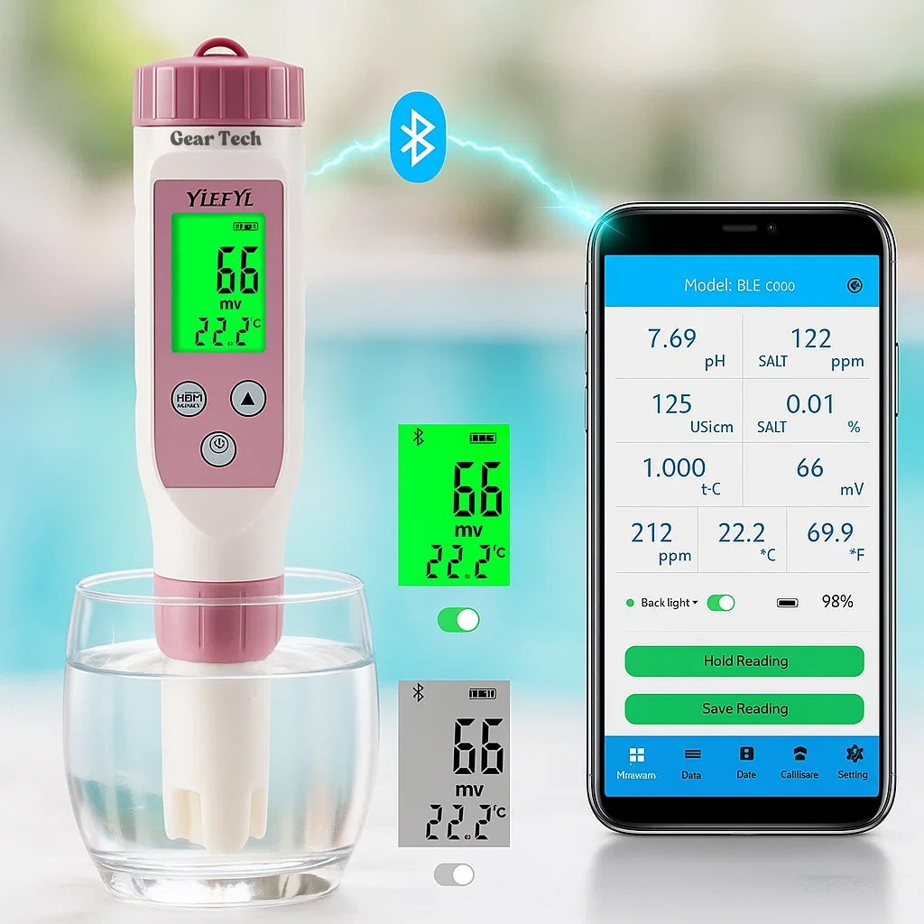 جهاز اختبار مياه المسابح الرقمي AquaSense 7-In-1 — 5 قراءات إضافية - Desfino