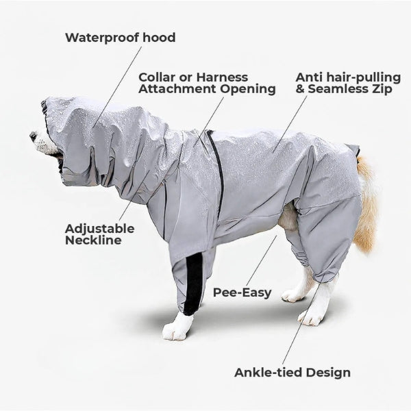Capa impermeável e refletora para chuva BarkDry — Ajuste UK de perna inteira - Desfino