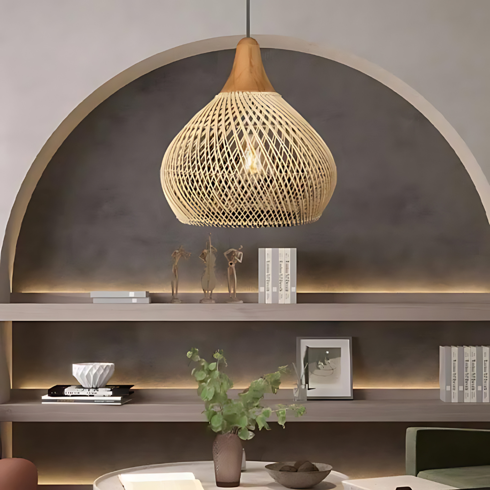 Aurelia Ręcznie wyplatana rattanowa lampa wisząca — nastrojowa lampa boho - Desfino