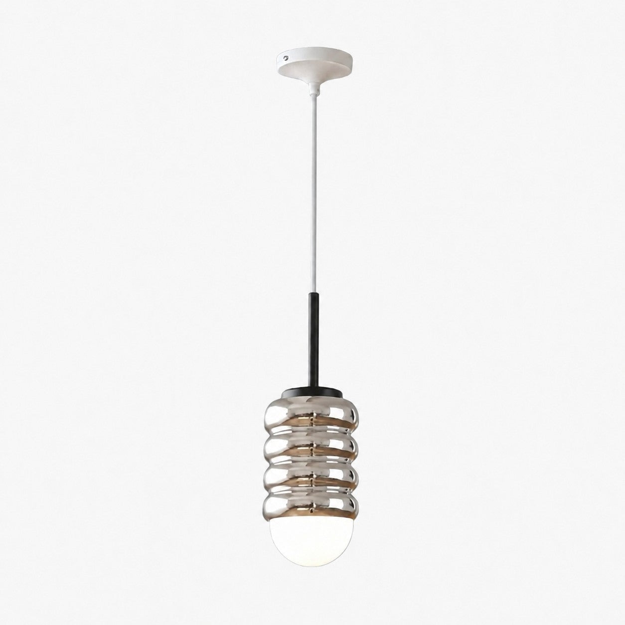 Iron Ribbed Shade Pendant Lamp — Cream Ceiling Light, Slim Stem