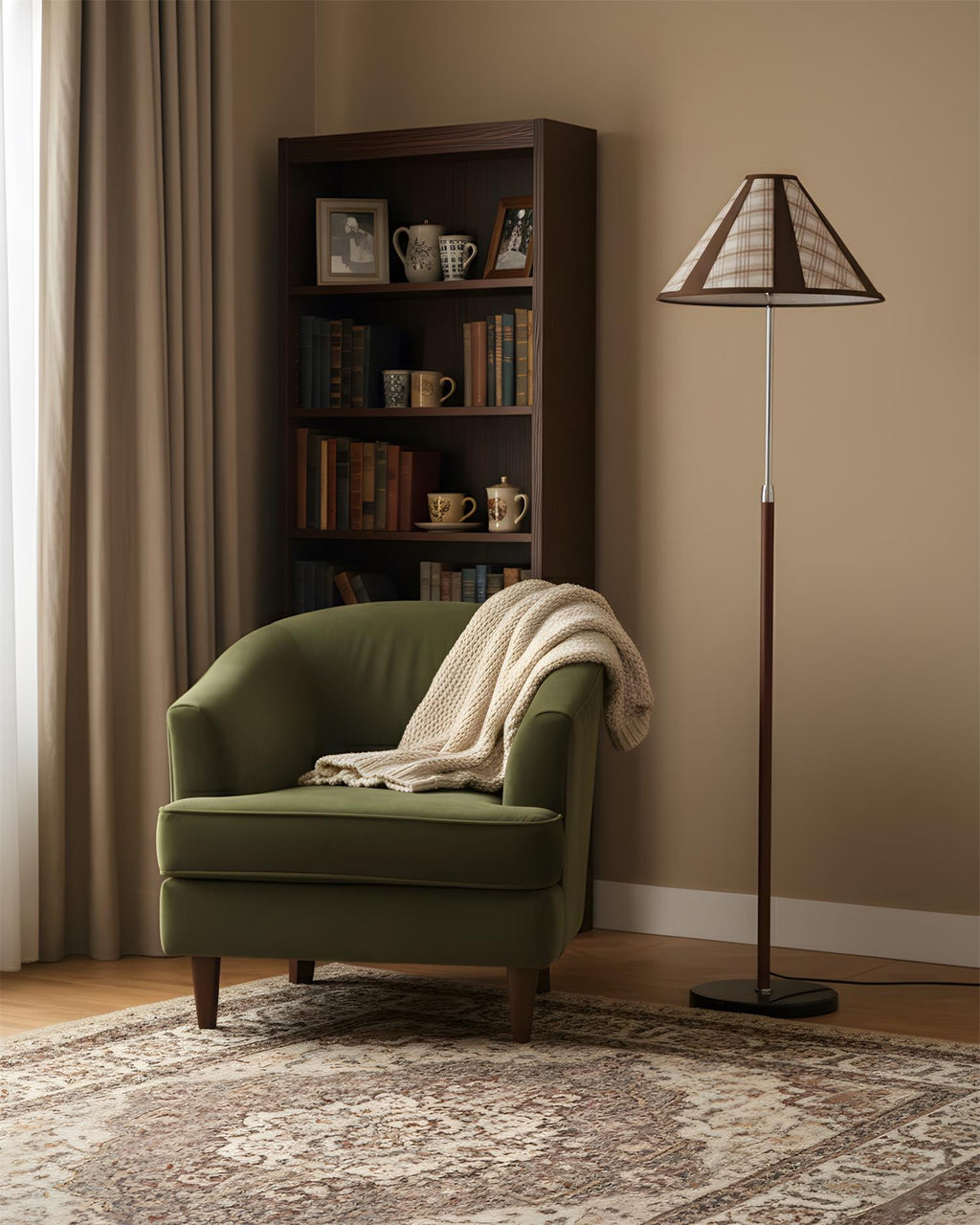 Hearthline Floor Lamp — Slim Silhouette, Plaid-Inspired Design