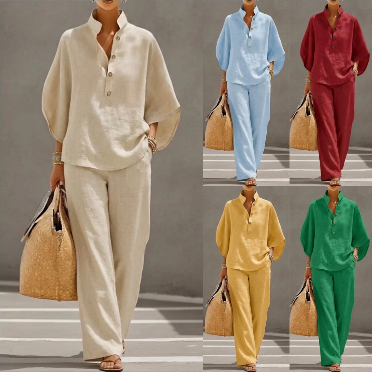 Minimalist Linen Two-Piece Lounge Set for Women