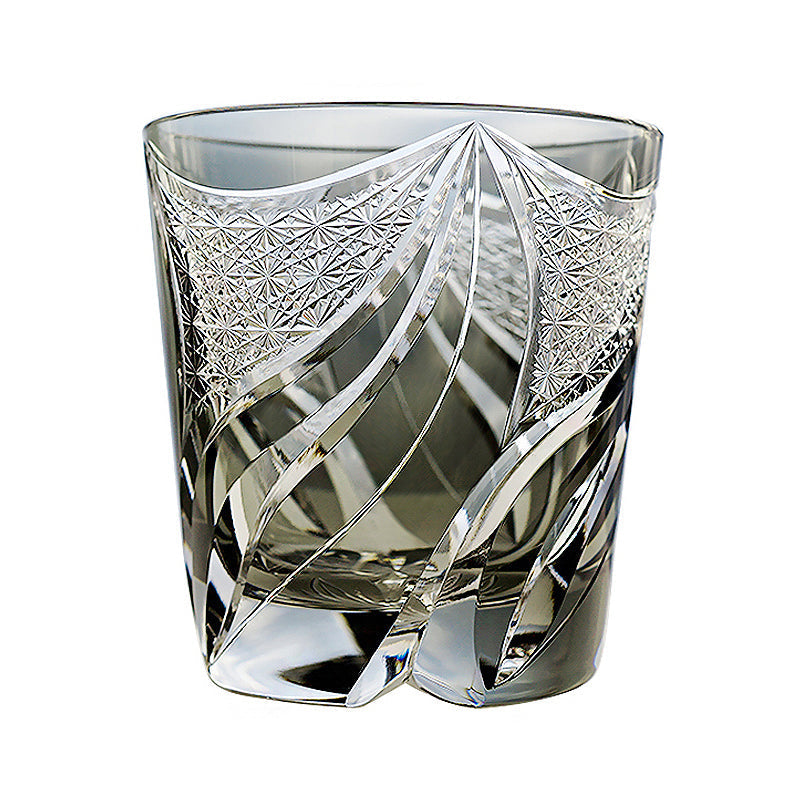 Bicchiere da whisky Kireno Inkstone Flame — Incisione in stile Edo Kiriko, scatola in legno - Desfino