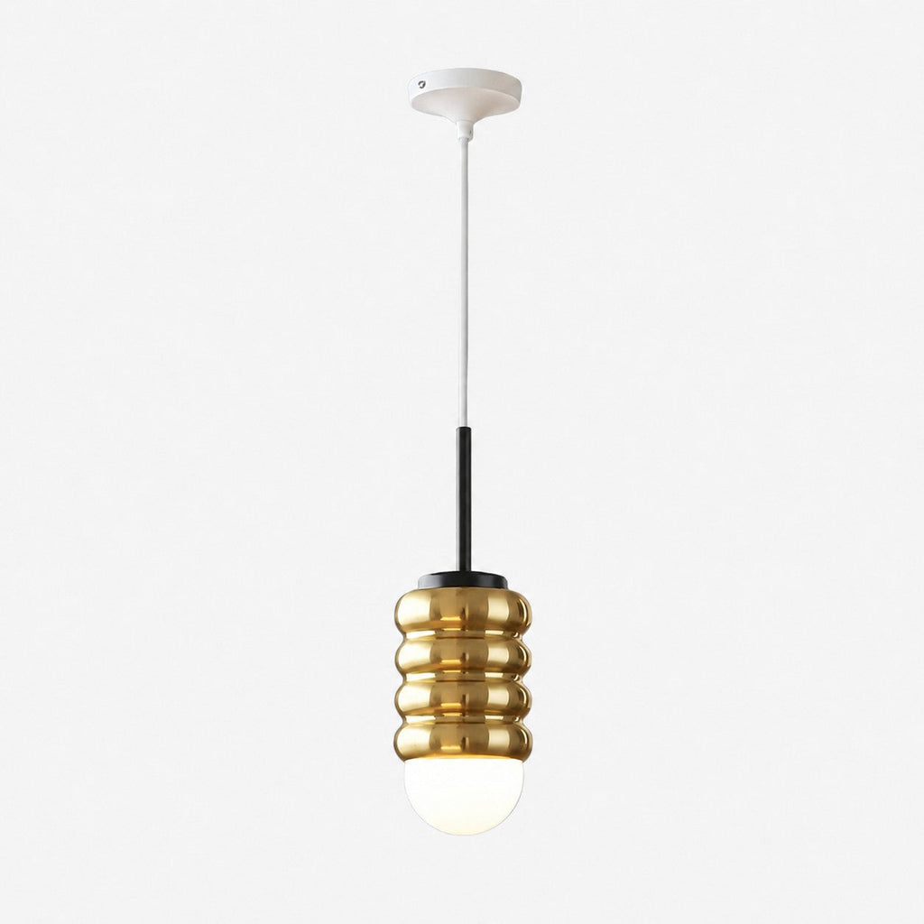 Iron Ribbed Shade Pendant Lamp — Cream Ceiling Light, Slim Stem