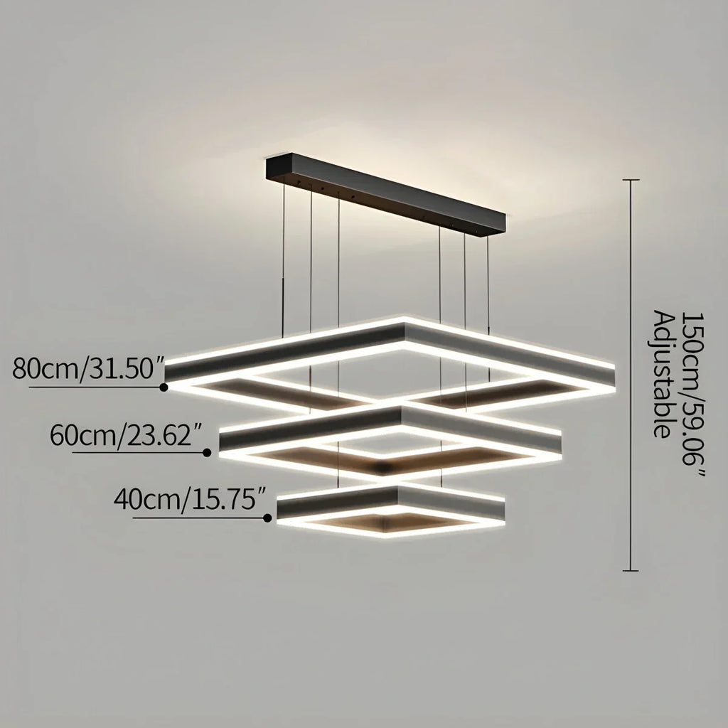 Tiered Black Square Pendant Lamp for Living Room | Desfino