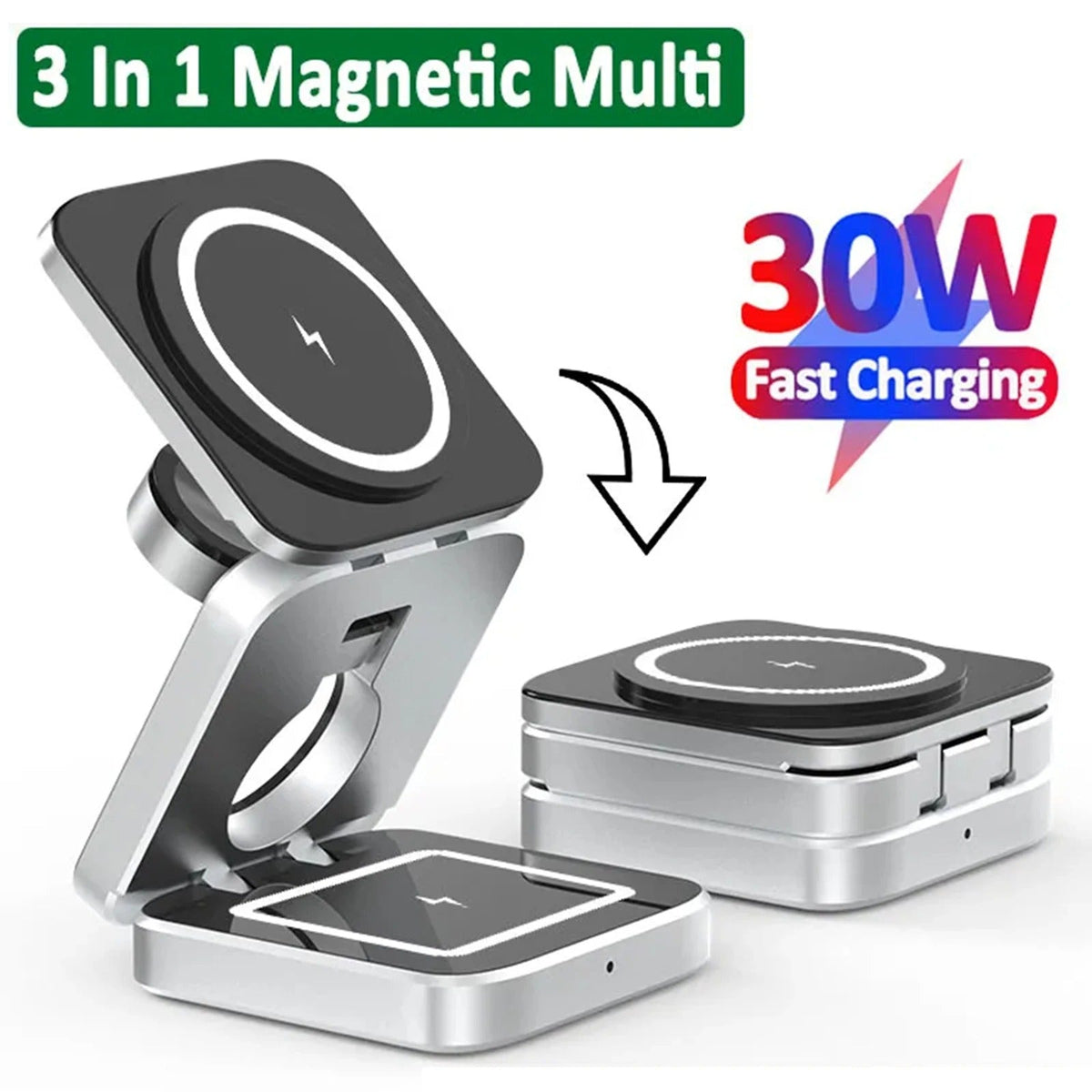 NovaCharge 3-in-1 Magnetic Charger — iPhone, AirPods & Watch | Desfino