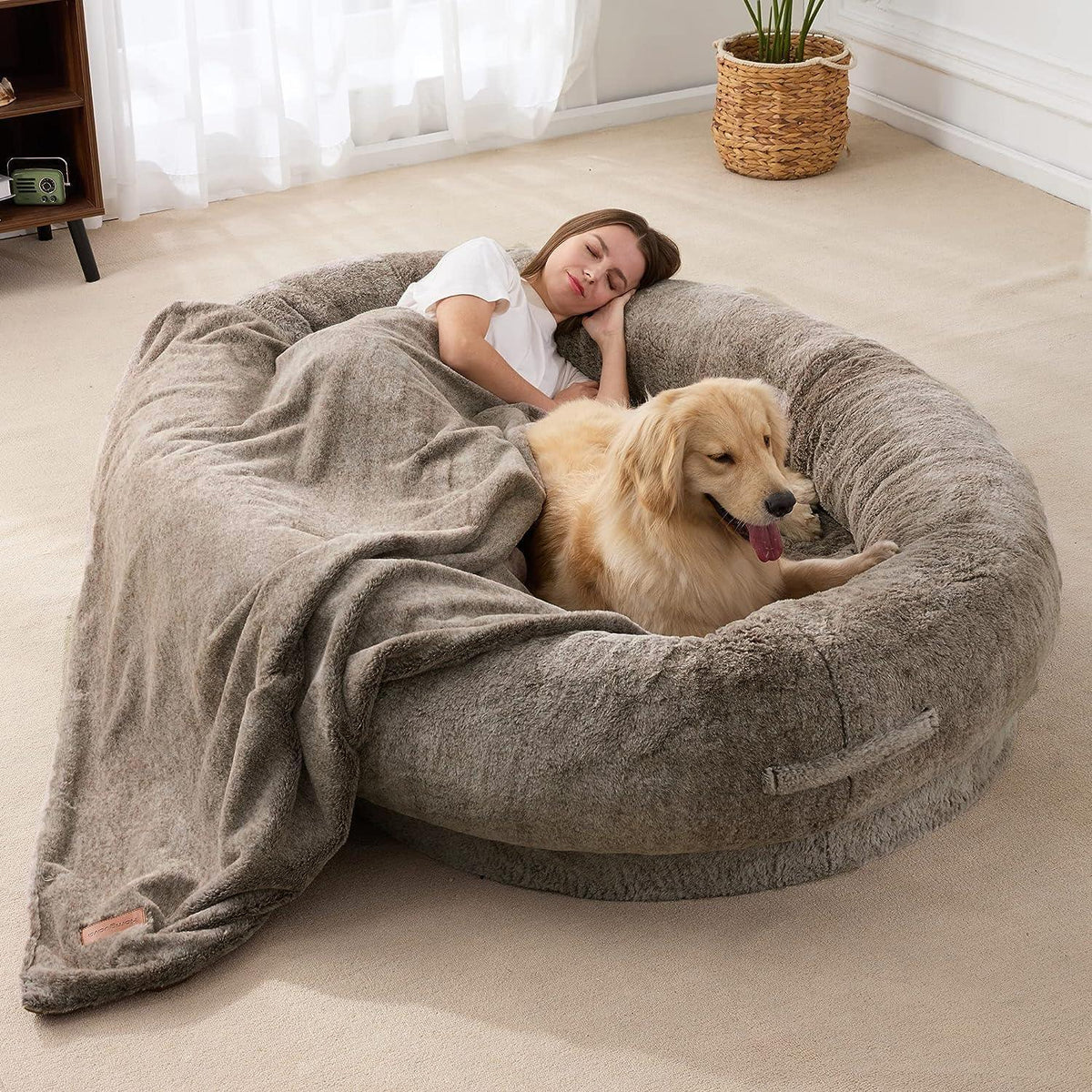 PawMingle Duo Lounge Bed — Shared Dog and Human Snuggle Bed - Desfino