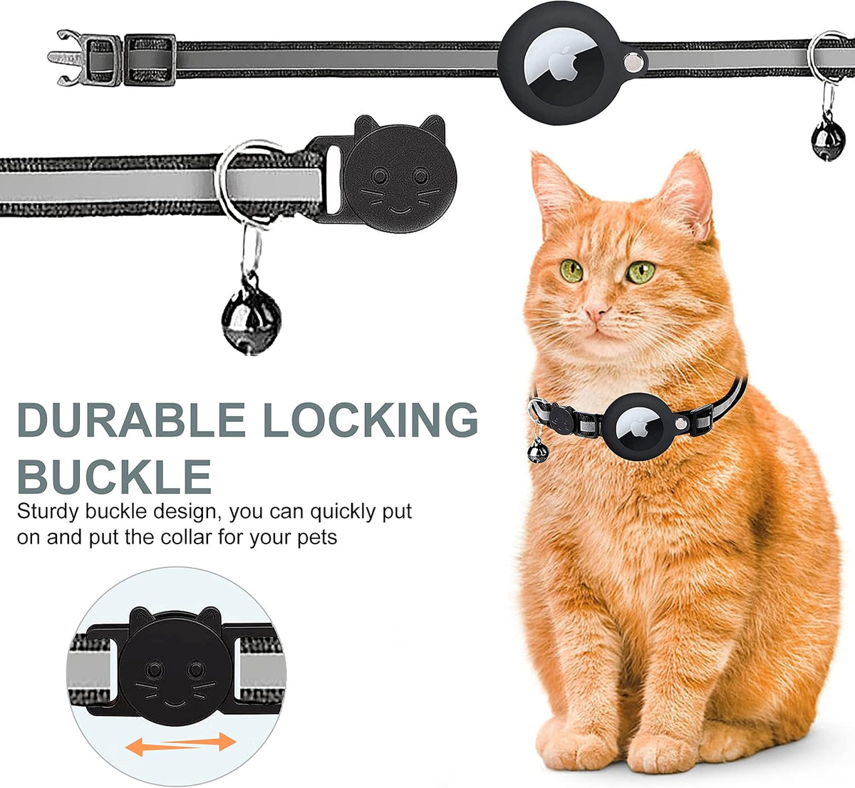 Collier réfléchissant pour chat à ouverture rapide - support réglable pour traceur GPS - Desfino