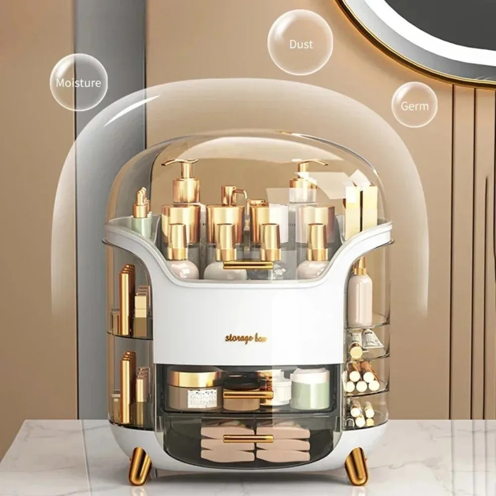 CrystalView Organisateur de maquillage - Grande boîte de rangement antipoussière - Desfino