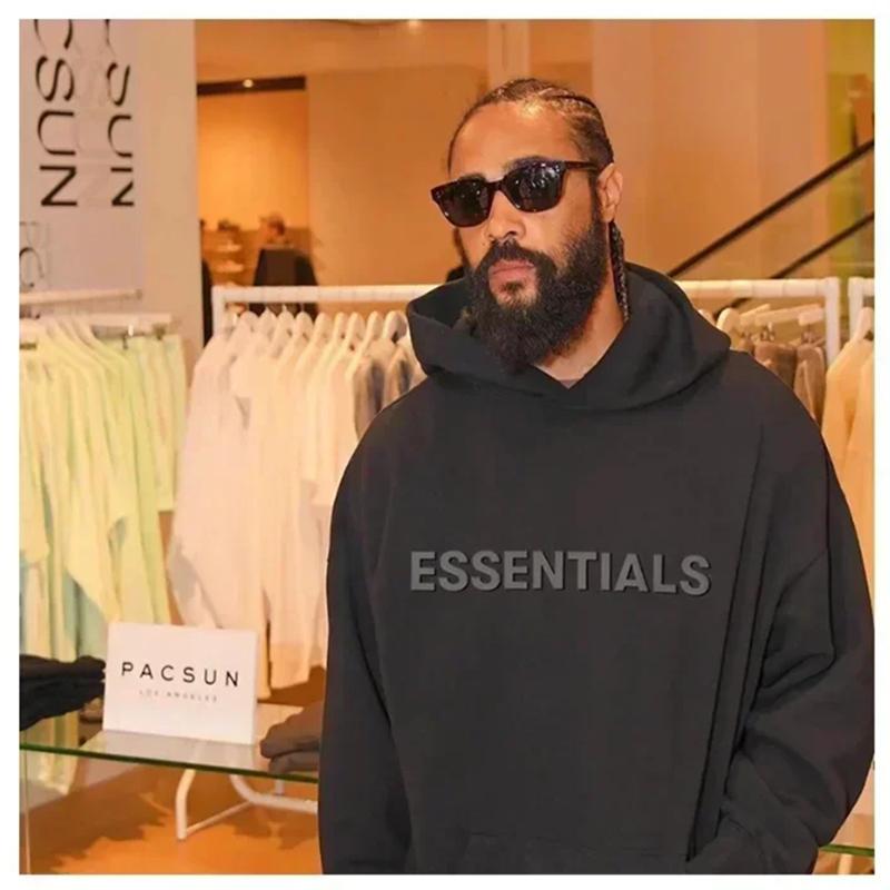 Fear of God Essentials Hoodie — 100 % Baumwolle, lockere Passform, Kängurutasche - Desfino