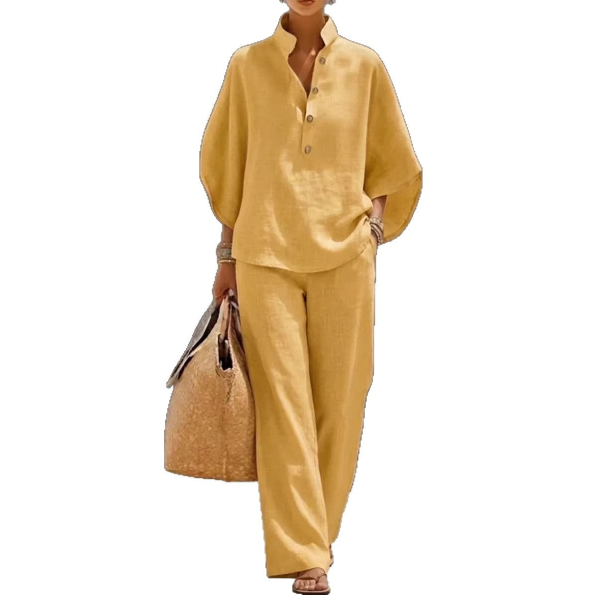 Minimalist Linen Two-Piece Lounge Set for Women