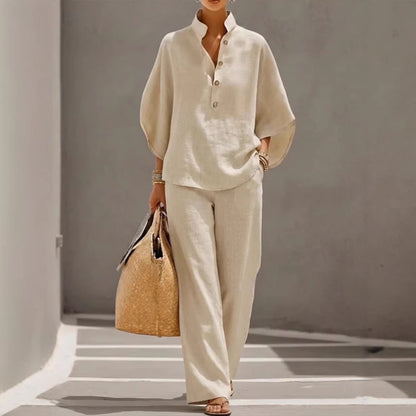 Minimalist Linen Two-Piece Lounge Set for Women
