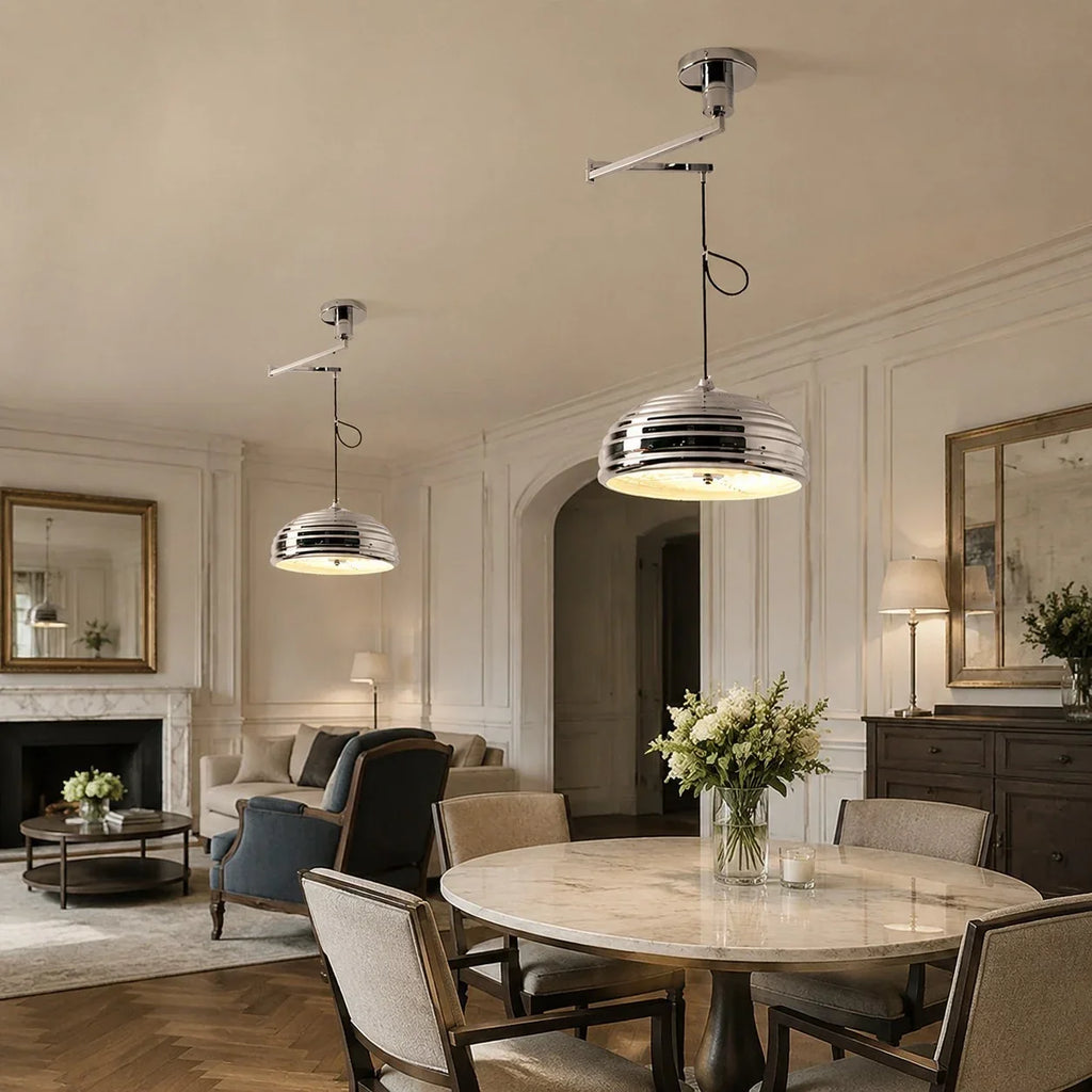Bauhaus Adjustable Arm Pendant Light — Polished Chrome Industrial Finish
