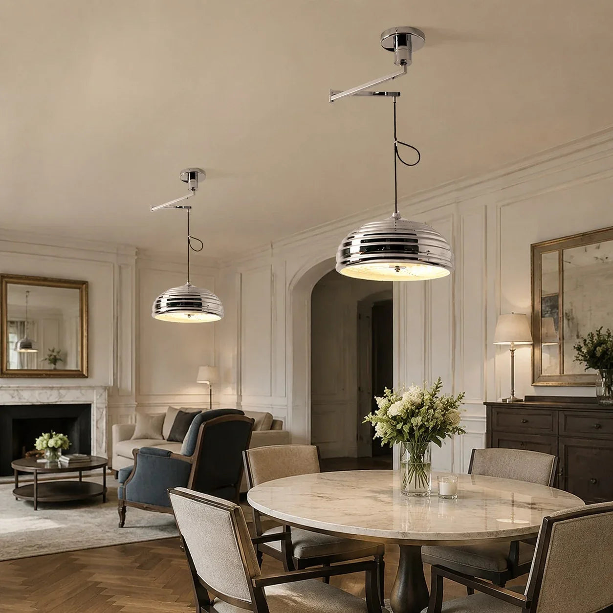 Bauhaus Adjustable Arm Pendant Light — Polished Chrome Industrial Finish