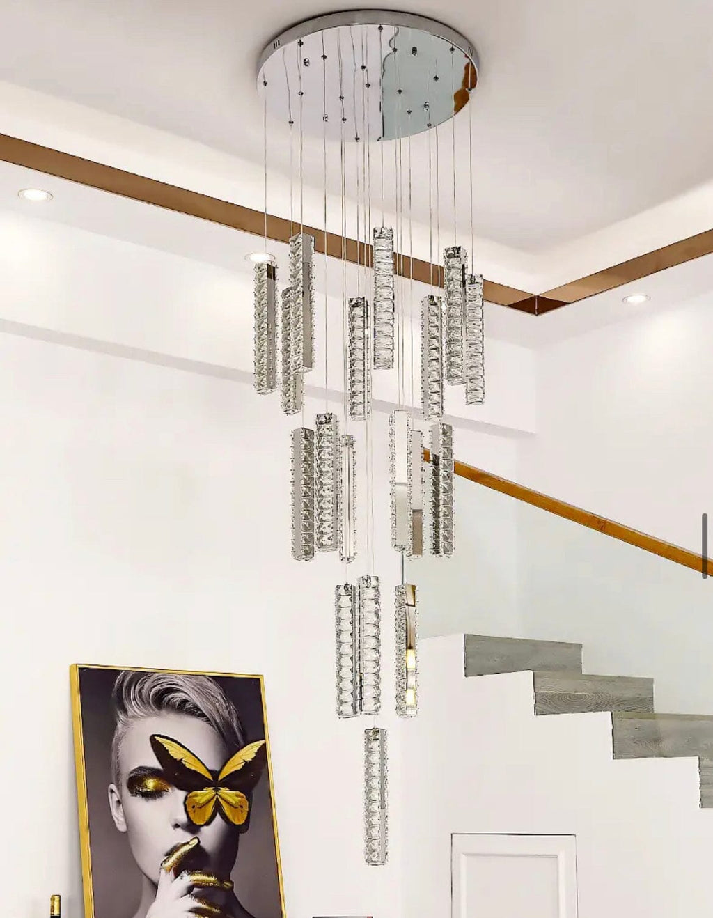 Orabella Modern LED Crystal Chandelier — Elongated Faceted Accents - Desfino
