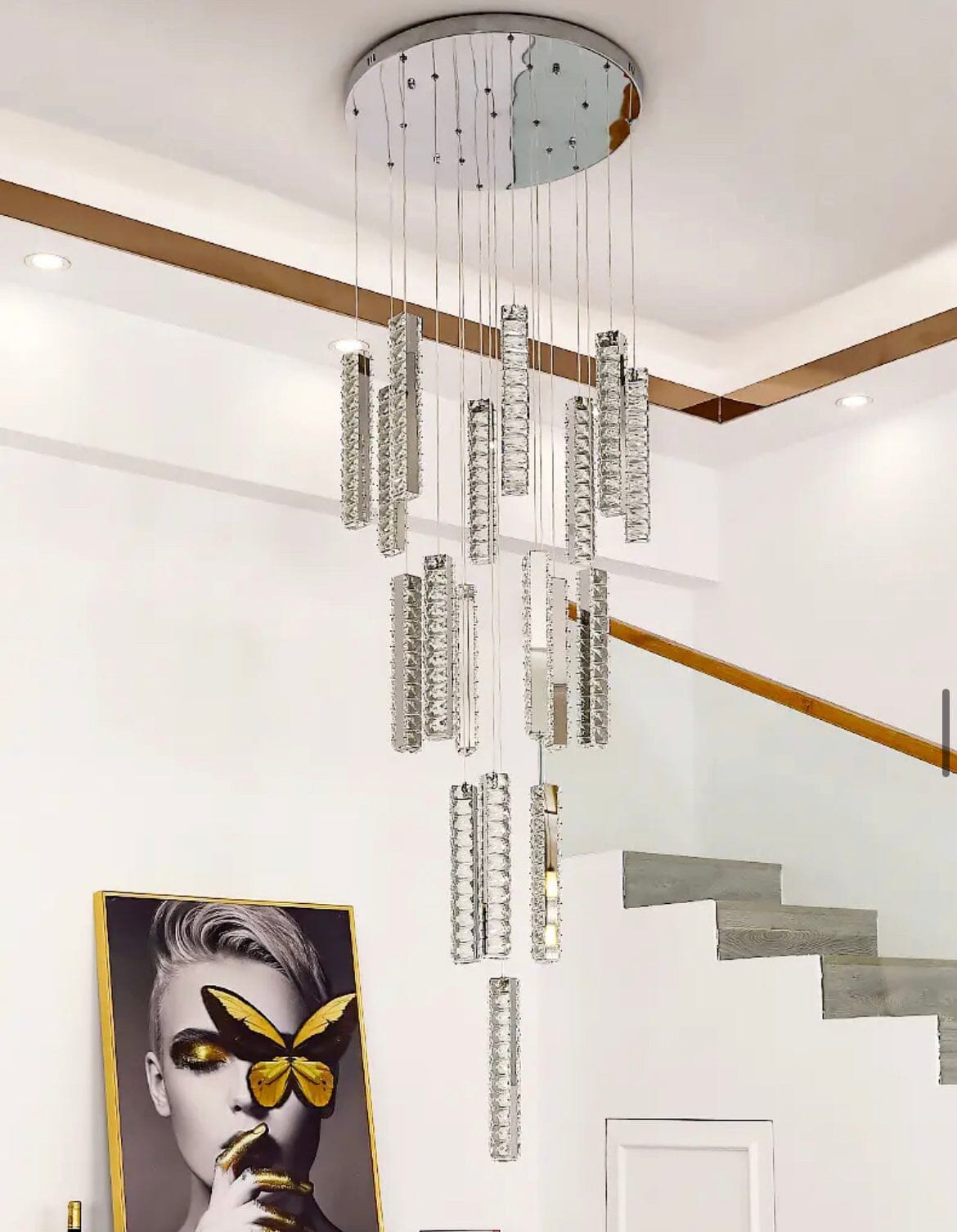 Orabella Modern LED Crystal Chandelier — Elongated Faceted Accents - Desfino