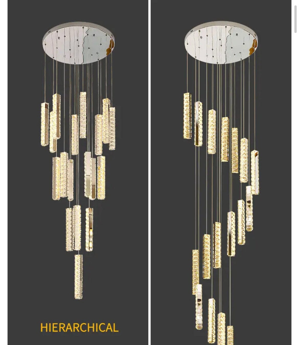 Orabella Modern LED Crystal Chandelier — Elongated Faceted Accents - Desfino