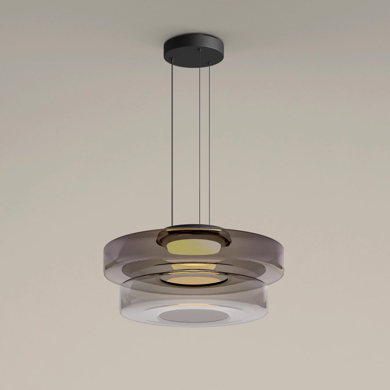 Suspension de plafond en verre Asteron inspirée de la lune et du Bauhaus - Desfino
