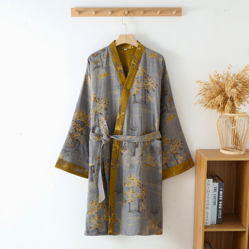 Halat kimono de damă din bumbac pur — confort ușor din tifon - Desfino