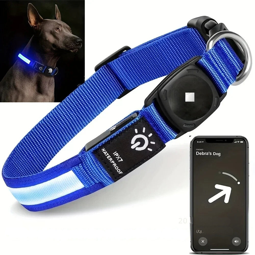 LumaPaw vattentätt LED-halsband för hundar — plats för Apple AirTag - Desfino