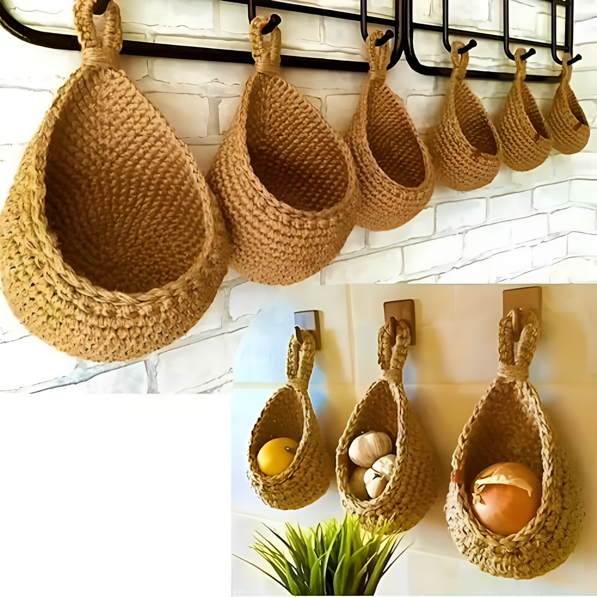 Cesto pensile boho artigianale — Contenitore traspirante per alimenti da cucina - Desfino