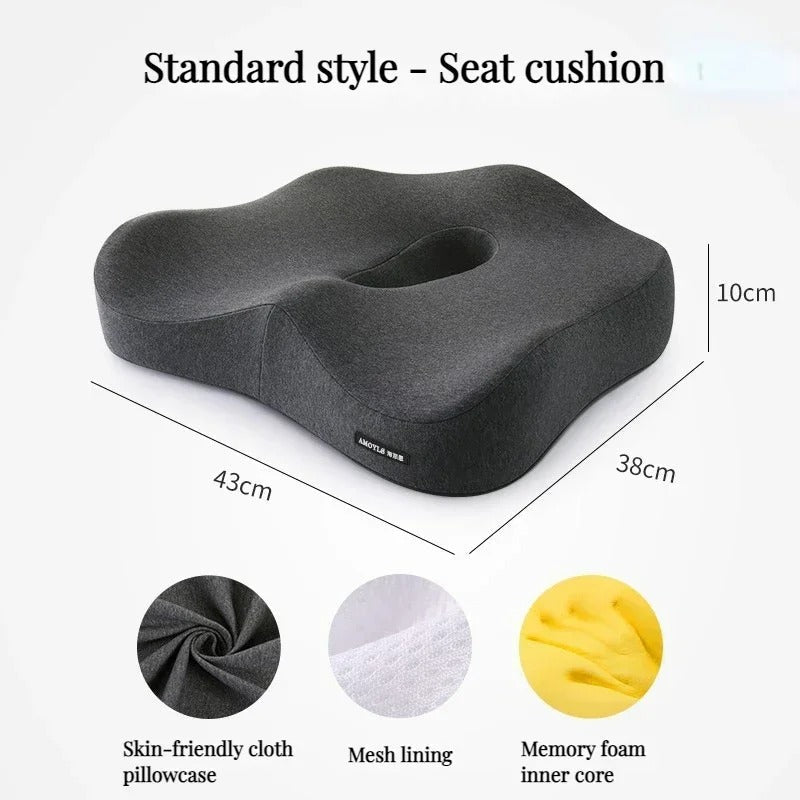 Cojín de asiento de espuma viscoelástica NovaLum — Soporte ergonómico lumbar y coccígeo - Desfino