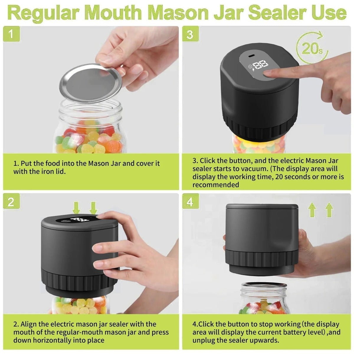 FreshLock Cordless Mason Jar Vacuum Sealer Kit, Rechargeable - Desfino