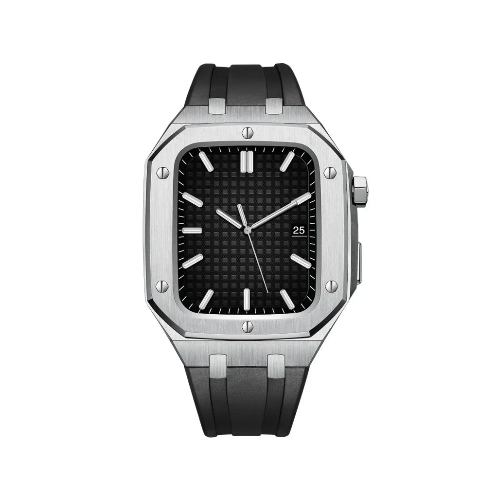 Kirello09 Apple Watch-dekselsett for ombygging — silikonrem, etui i 316L-stål - Desfino