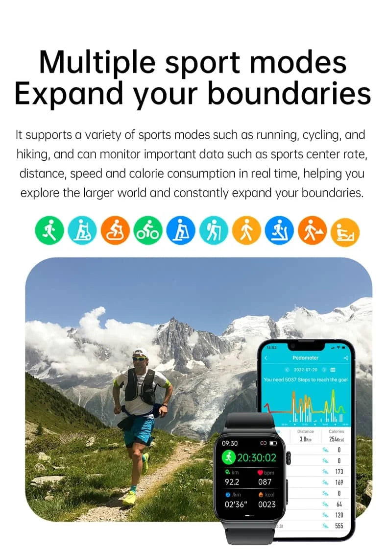 Montre connectée VitalTrack — Écran HD de 1.83 pouces, suivi de l’ECG et de la glycémie - Desfino